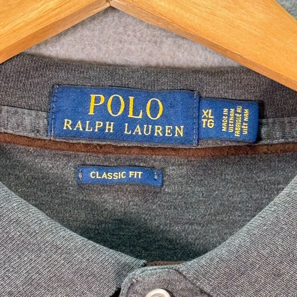 Polo Ralph Lauren Polo Shirt Long Sleeve Mens XL Classic Fit Gray‎ Pony Rugby